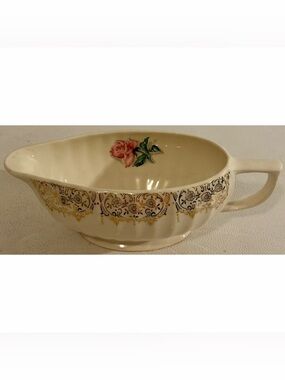 American Limoges Le Fleur Rouge Gravy Boat 22K Gold Pink Rose Vintage USA